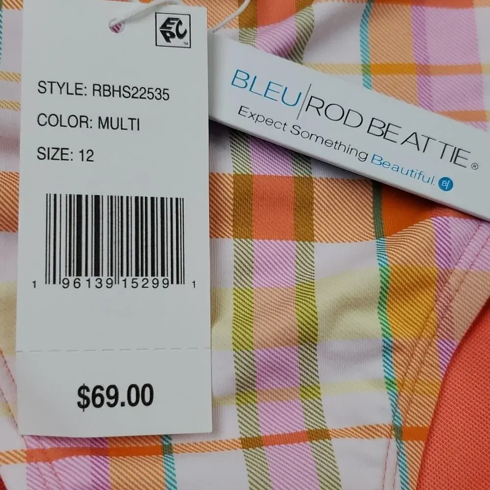 Bleu Rod Beattie Women's Multicolor Plaid Side Tie Hipster Bikini Bottom Size 12